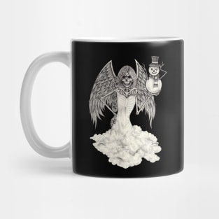 Fantasy surreal skull angel with snowman. Mug